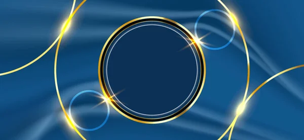 Buruşmuş koyu mavi arka planda soyut tasarım lüks altın daire çizgisi. vektör illüstrasyonu