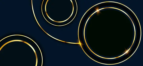 Líneas Oro Círculo Lujoso Abstracto Diseño Fondo Azul Oscuro Ilustración — Vector de stock