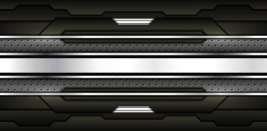 Metalik gümüş levha delikli modern tasarım arka planında soyut metal karbon dokusu ve çizgi krom. vektör illüstrasyonu