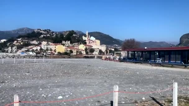 Kiezelstrand Ventimiglia Een Zonnige Winterdag — Stockvideo