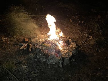 Kamp yaparken yemek pişirmek ve ısınmak için ateş dili.