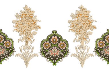 Dijital Süs: Çiçek Paisley, Babür Sanat Motifleri, Suluboya Tekstil Geleneksel Sınırlar. Moda Tasarımları için Etnik ve Geometrik Desenler. Klasik Nakış, Botanik ve Tropikal Elementler.