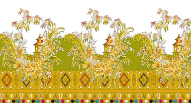 Dijital Süs: Çiçek Paisley Allover, Babür Sanat Motifleri, Suluboya Tekstil Geleneksel Sınırları. Moda Tasarımları için Etnik ve Geometrik Desenler. Klasik nakış, botanik ve tropikal elementler, kumaş baskısı için kusursuz arkaplan.