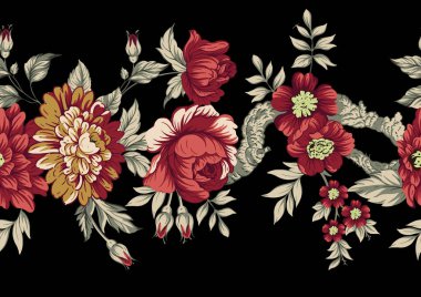 Dijital Süs: Çiçek Paisley Allover, Babür Sanat Motifleri, Suluboya Tekstil Geleneksel Sınırları. Moda Tasarımları için Etnik ve Geometrik Desenler. Klasik nakış, botanik ve tropikal elementler, kumaş baskısı için kusursuz arkaplan.