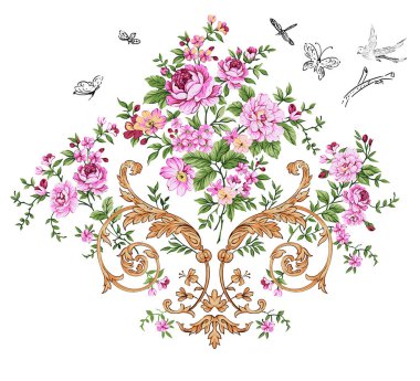 Dijital Süs: Çiçek Paisley Allover, Babür Sanat Motifleri, Suluboya Tekstil Geleneksel Sınırları. Moda Tasarımları için Etnik ve Geometrik Desenler. Klasik nakış, botanik ve tropikal elementler, kumaş baskısı için kusursuz arkaplan.