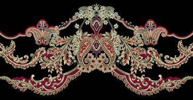 Dijital Süs: Çiçek Paisley Allover, Babür Sanat Motifleri, Suluboya Tekstil Geleneksel Sınırları. Moda Tasarımları için Etnik ve Geometrik Desenler. Klasik nakış, botanik ve tropikal elementler, kumaş baskısı için kusursuz arkaplan.