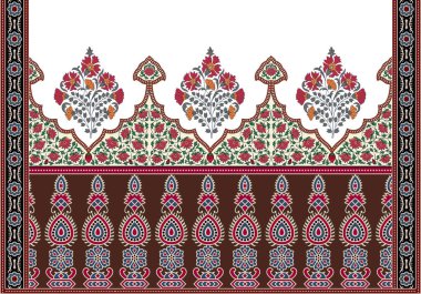 Dijital Süs: Çiçek Paisley Allover, Babür Sanat Motifleri, Suluboya Tekstil Geleneksel Sınırları. Moda Tasarımları için Etnik ve Geometrik Desenler. Klasik nakış, botanik ve tropikal elementler, kumaş baskısı için kusursuz arkaplan.