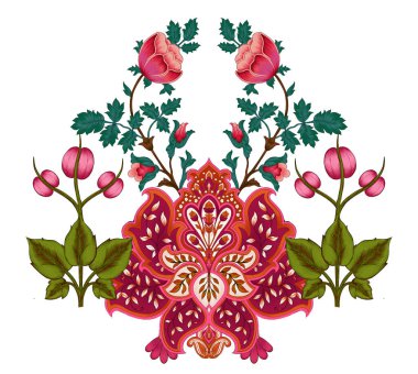 Dijital Süs: Çiçek Paisley Allover, Babür Sanat Motifleri, Suluboya Tekstil Geleneksel Sınırları. Moda Tasarımları için Etnik ve Geometrik Desenler. Klasik nakış, botanik ve tropikal elementler, kumaş baskısı için kusursuz arkaplan.