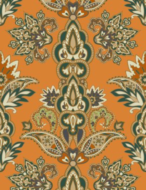 Dijital Süs: Çiçek Paisley Allover, Babür Sanat Motifleri, Suluboya Tekstil Geleneksel Sınırları. Moda Tasarımları için Etnik ve Geometrik Desenler. Klasik nakış, botanik ve tropikal elementler, kumaş baskısı için kusursuz arkaplan.