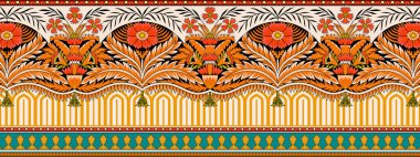 Dijital Süs: Çiçek Paisley Allover, Babür Sanat Motifleri, Suluboya Tekstil Geleneksel Sınırları. Moda Tasarımları için Etnik ve Geometrik Desenler. Klasik nakış, botanik ve tropikal elementler, kumaş baskısı için kusursuz arkaplan.