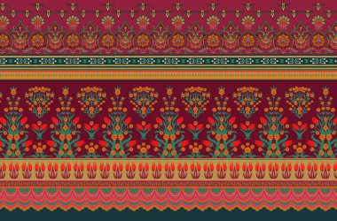 Dijital Süs: Çiçek Paisley Allover, Babür Sanat Motifleri, Suluboya Tekstil Geleneksel Sınırları. Moda Tasarımları için Etnik ve Geometrik Desenler. Klasik nakış, botanik ve tropikal elementler, kumaş baskısı için kusursuz arkaplan.