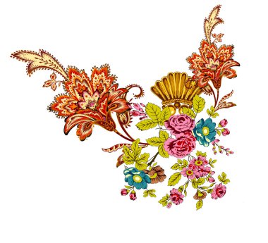 Dijital Süs: Çiçek Paisley Allover, Babür Sanat Motifleri, Suluboya Tekstil Geleneksel Sınırları. Moda Tasarımları için Etnik ve Geometrik Desenler. Klasik nakış, botanik ve tropikal elementler, kumaş baskısı için kusursuz arkaplan.