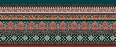 Dijital Süs: Çiçek Paisley Allover, Babür Sanat Motifleri, Suluboya Tekstil Geleneksel Sınırları. Moda Tasarımları için Etnik ve Geometrik Desenler. Klasik nakış, botanik ve tropikal elementler, kumaş baskısı için kusursuz arkaplan.