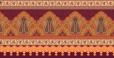 Dijital Süs: Çiçek Paisley Allover, Babür Sanat Motifleri, Suluboya Tekstil Geleneksel Sınırları. Moda Tasarımları için Etnik ve Geometrik Desenler. Klasik nakış, botanik ve tropikal elementler, kumaş baskısı için kusursuz arkaplan.