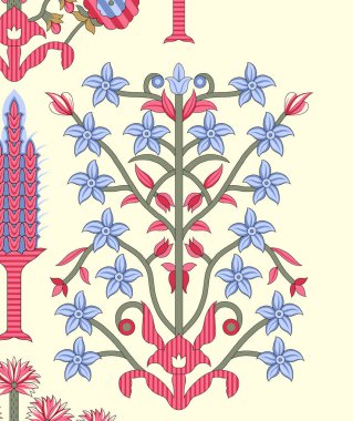 Dijital Süs: Çiçek Paisley Allover, Babür Sanat Motifleri, Suluboya Tekstil Geleneksel Sınırları. Moda Tasarımları için Etnik ve Geometrik Desenler. Klasik nakış, botanik ve tropikal elementler, kumaş baskısı için kusursuz arkaplan.