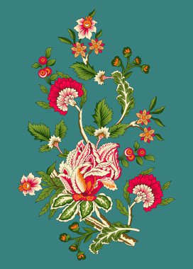 Dijital Süs: Çiçek Paisley Allover, Babür Sanat Motifleri, Suluboya Tekstil Geleneksel Sınırları. Moda Tasarımları için Etnik ve Geometrik Desenler. Klasik nakış, botanik ve tropikal elementler, kumaş baskısı için kusursuz arkaplan.