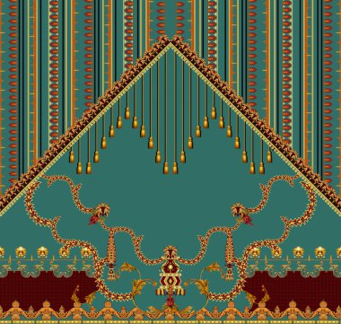 Dijital Süs: Çiçek Paisley Allover, Babür Sanat Motifleri, Suluboya Tekstil Geleneksel Sınırları. Moda Tasarımları için Etnik ve Geometrik Desenler. Klasik nakış, botanik ve tropikal elementler, kumaş baskısı için kusursuz arkaplan.