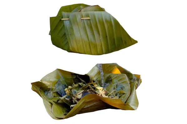 Φύτρες Μπαμπού Στον Ατμό Hormok Ταϊλανδέζικη Τροφή Απομονωμένες Λευκό Φόντο — Φωτογραφία Αρχείου