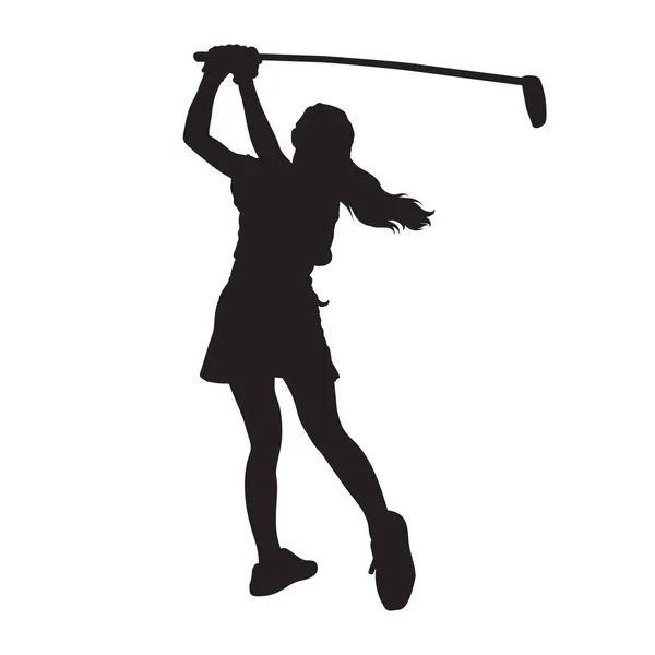siyah siluet kız pozisyon vektör çizim içinde Golf oynamaktan