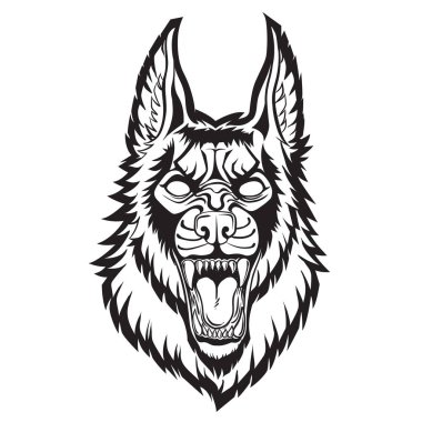 Angry blak dog head vector with sharp teeth