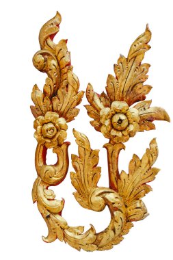  gold plaster patterns on cement wall , isolated background,with clipping path.