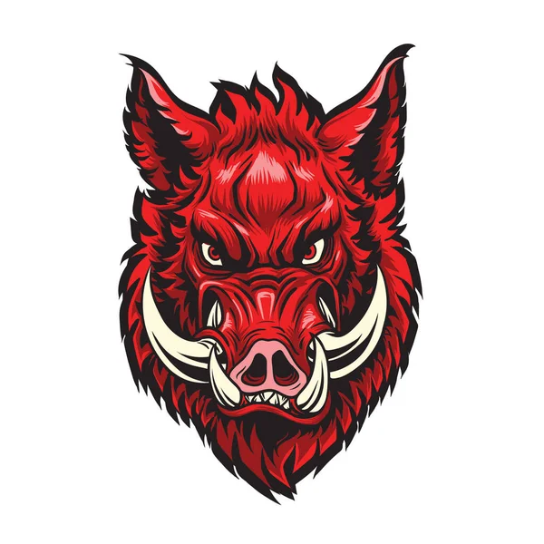 Wild Hog Boar Head Mascot Red Boar Head Tattoo Vector — Stock Vector