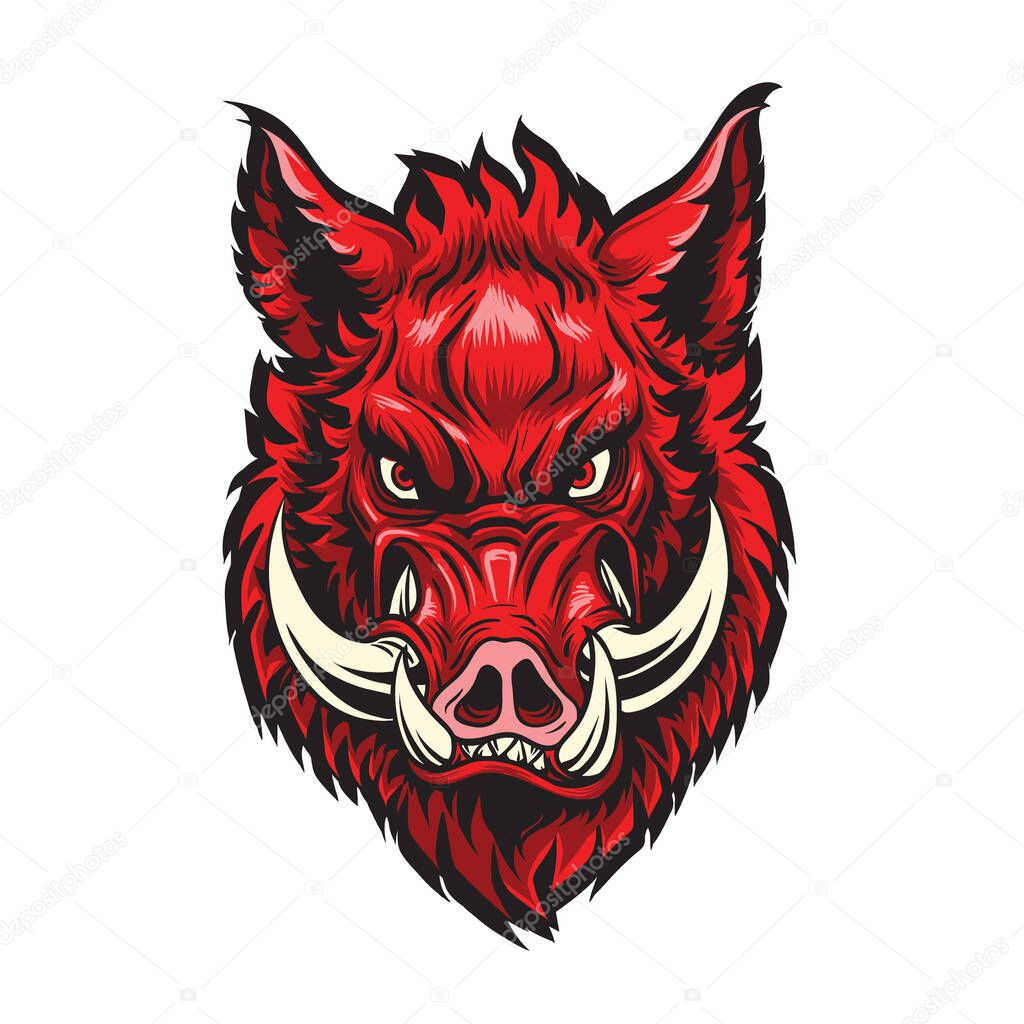 Wild hog or boar head mascot,Red boar head for tattoo,Vector Illustration