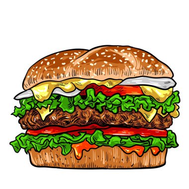 Hamburger el çizimi vektör illüstrasyonuName