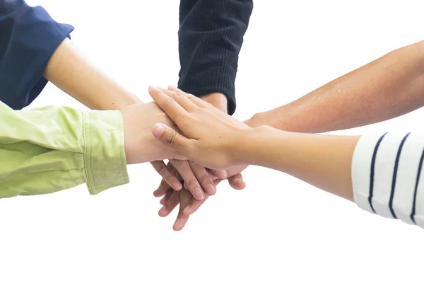 Team Work Business Team Showing Unity Hands Together Isolate White — Stock Photo, Image