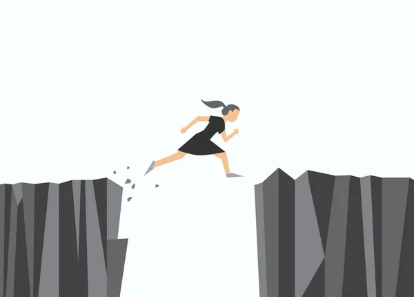 Stock vector Vector illustration.Woman jumping from the rock, making new step to obtain more funds,Business concep