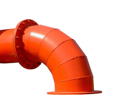 Turuncu çelik drenaj borusu, kırpma yolu ile beyaz arkaplanda izole edildi.