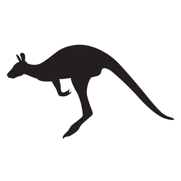 Schwarze Silhouette Eines Springenden Kängurus Auf Weißem Hintergrund Isolierte Zeichnung — Stockvektor