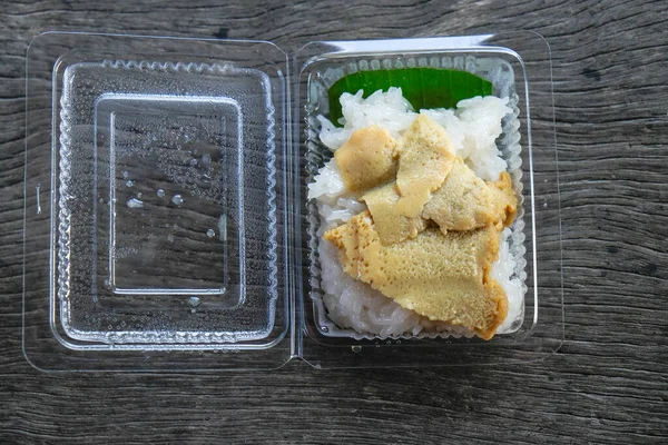 Thaise Fevoriet Dessert Zwarte Kleverige Rijst Topping Met Vla Verpakt — Stockfoto