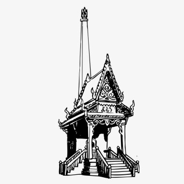 Çizim Krematoryumu Budist tapınağı Thai, Sketch, vektör çizimi.