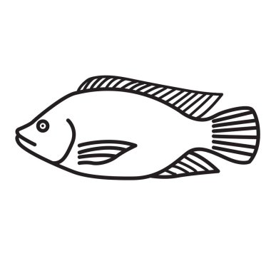  Oreochromis Niloticus Balık Simgesi Beyaz Arkaplanda İzole Edildi. Vektör İllüstrasyonu.