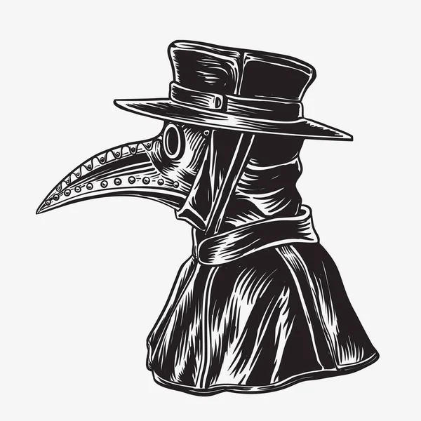 마스크와 모자를 흑사병 백지위에 빈티지 손으로 디자인 — 스톡 벡터