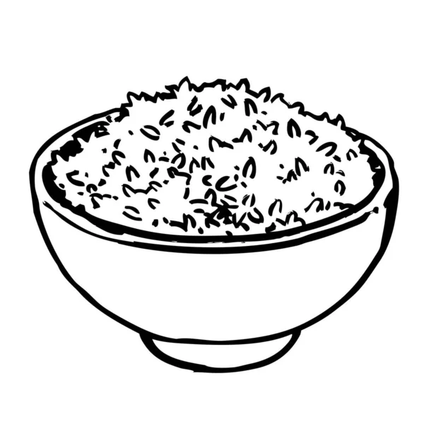 Esquisse Riz Dans Bol Dessin Animé Illustration Dessinée Main Noir — Image vectorielle