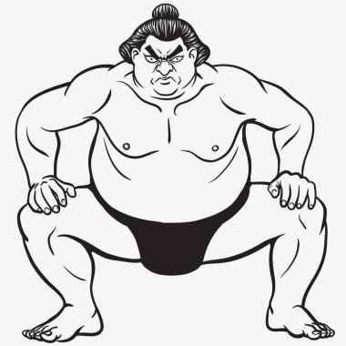 Çok şişman vektör sumo güreşçisi, kötü görünümlü, beyaz arka planda soyutlanmış