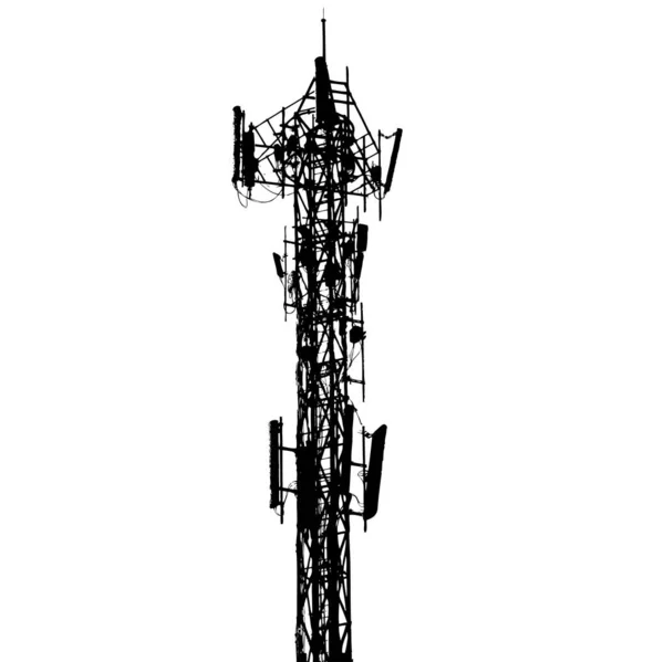 Beyaz Arka Planda Farklı Antenlere Sahip Vektör Telekomünikasyon Kulesi Siluetleri — Stok Vektör
