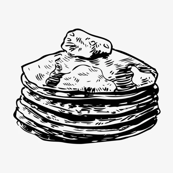 Векторный Винтажный Блинный Рисунок Ручная Рисованная Монохромная Пищевая Иллюстрация Отлично — стоковый вектор
