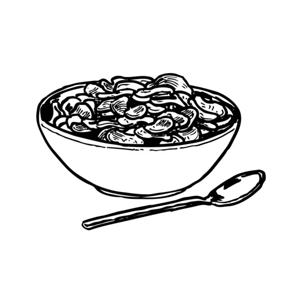 Freehand Drawn Black White Cartoon Bowl Cereal Vector Illustration — Stock Vector