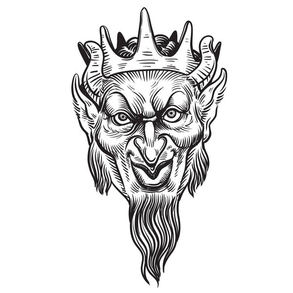 Devil head vector monochrome illustration in vintage style isolated on white background