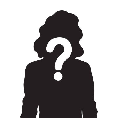 Female silhouette icon with question mark sign,Unknown person concept,Vector illustration clipart
