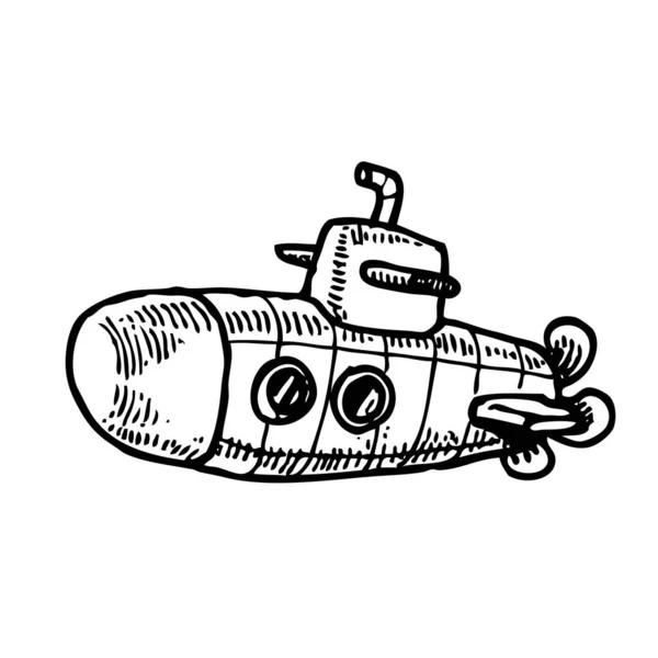 Doodle Sketch Submarine Vector Εικονογράφηση Ασπρόμαυρο — Διανυσματικό Αρχείο