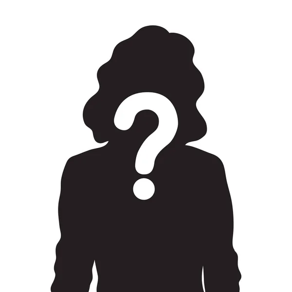 Ikona Kobiecej Sylwetki Znakiem Zapytania Nieznana Koncepcja Osoby Ilustracja Wektora — Wektor stockowy