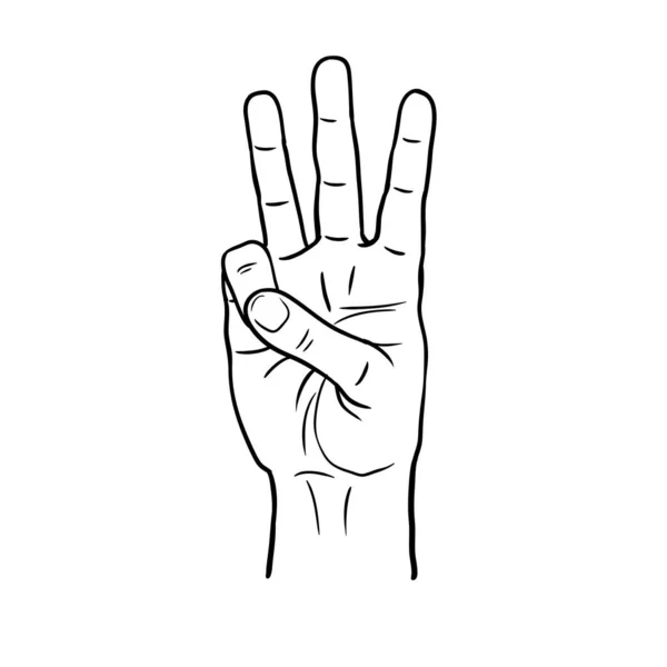 Mão Mostra Três Dedos Desenhar — Vetor de Stock