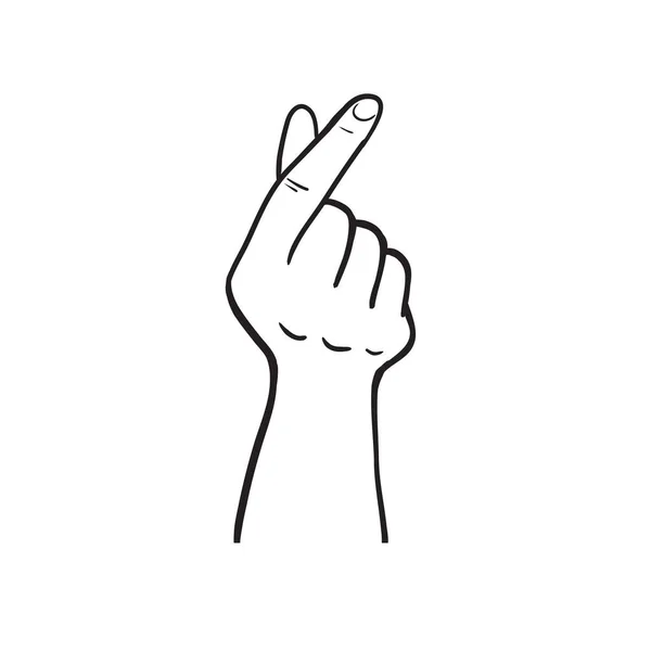 ミニハートアイコン 指がついた手はハート型 シンプルなラインアイコン 白い背景に孤立する — ストックベクタ