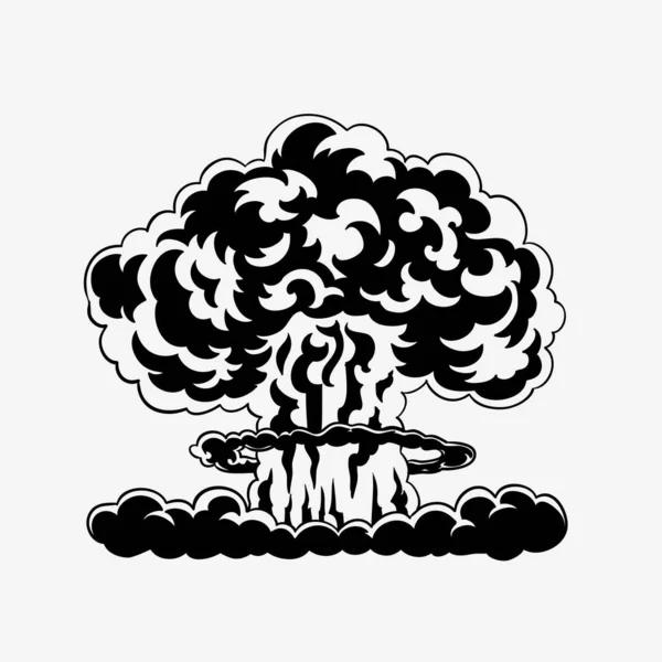 Kreslený Komiks Styl Nukleární Houba Mrak Ilustrace Černobílý Vektorový Klip — Stockový vektor