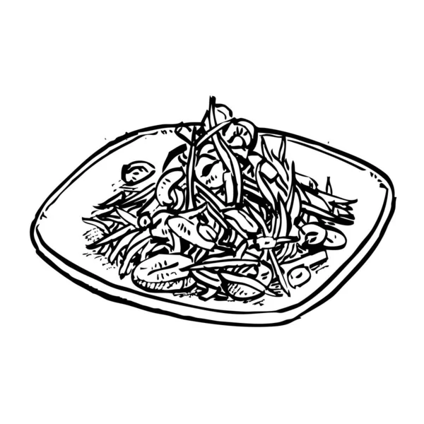 Papaya Salat Mit Reisnudeln Oder Tum Sua Berühmte Traditionelle Thailändische — Stockvektor