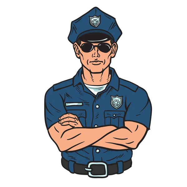 Офицер Полиции Скрещенными Руками Изолированный Белом Фоне Векторная Иллюстрация — стоковый вектор